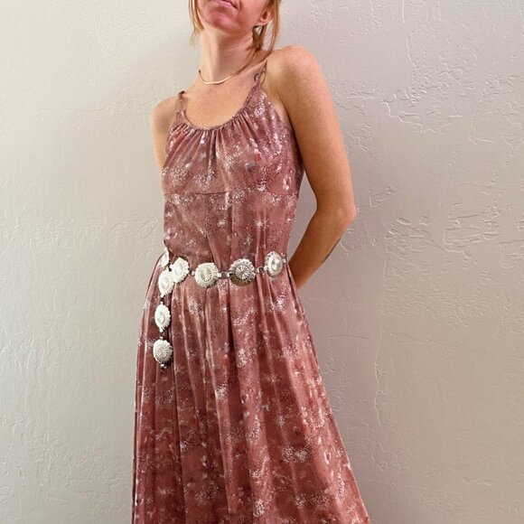 Vintage 1970's Brown Floral Leaf Printed Maxi Dress - Picture 2 of 5